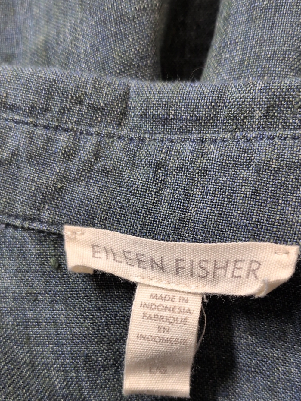 Eileen Fisher Washed Organic Linen Delave Classic Collar Shirt L - Picture 16 of 16
